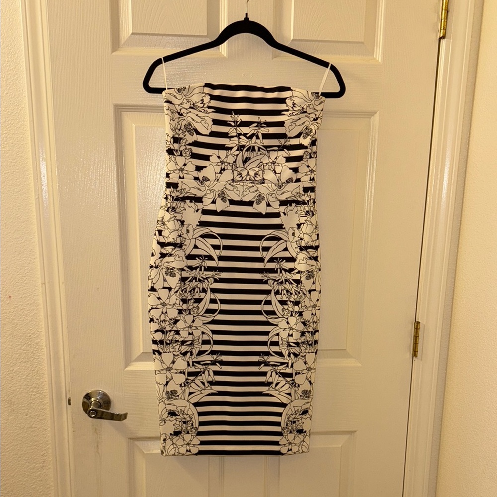 Express Black and White Strapless Sheath Dress